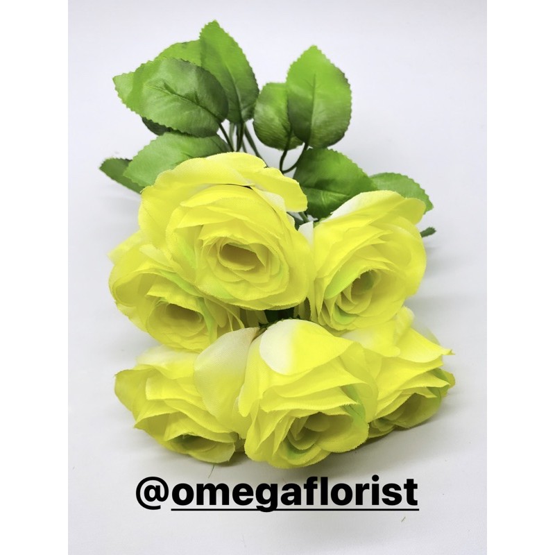 Rose Tropis X6 Bunga Artifical Bunga Artificial/Bunga Plastik/Bunga Dekorasi/Dekorasi Pernikahan/Pernikahan-Kuning Neon