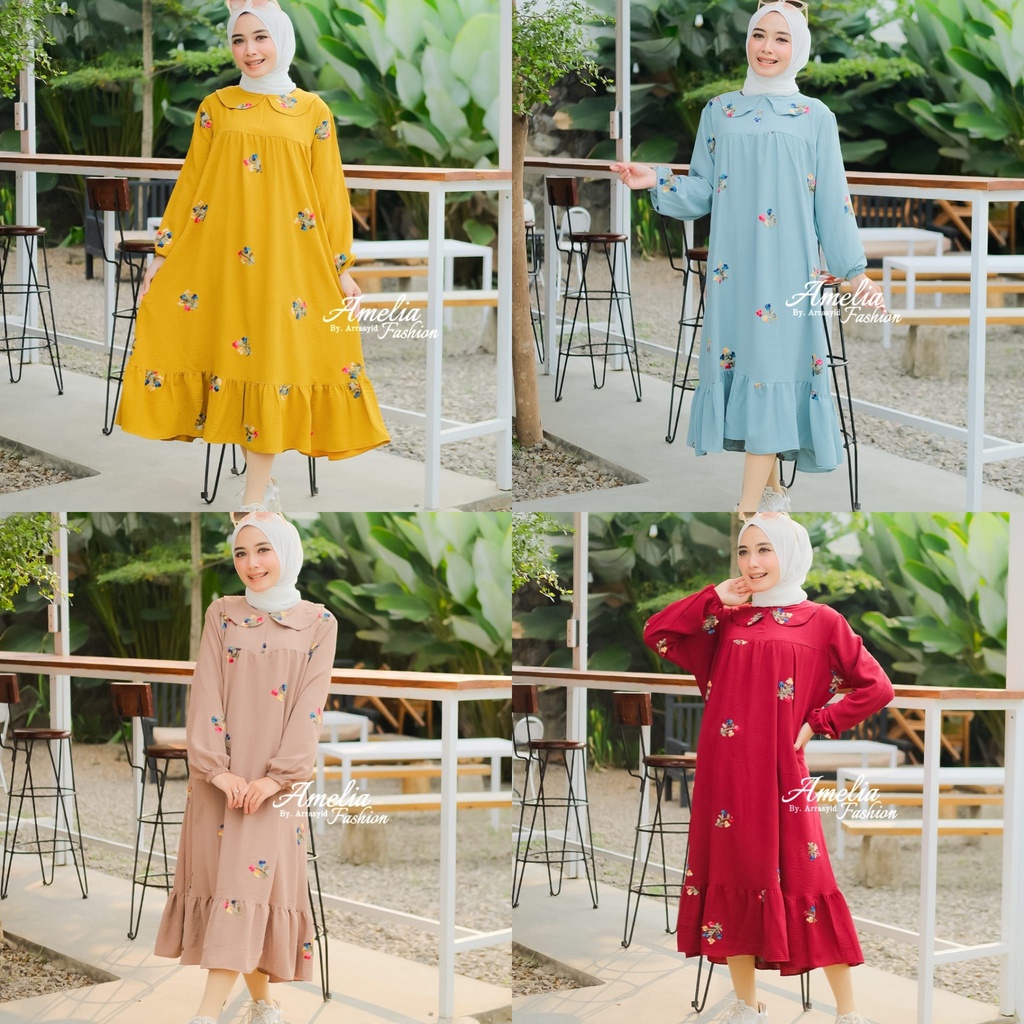 midi dress cringkel SHAKIFA ori amelia dan Nirmala Aluna ori zahin new kringkel rubi style serut susun
