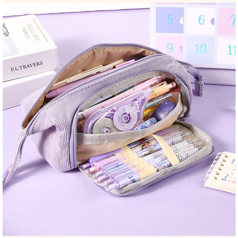 

AGOEE-Pencil Cases For Girls Large Capacity Pencil Case Kawaii Stationery Trousse Scolaire Corduroy Estu00