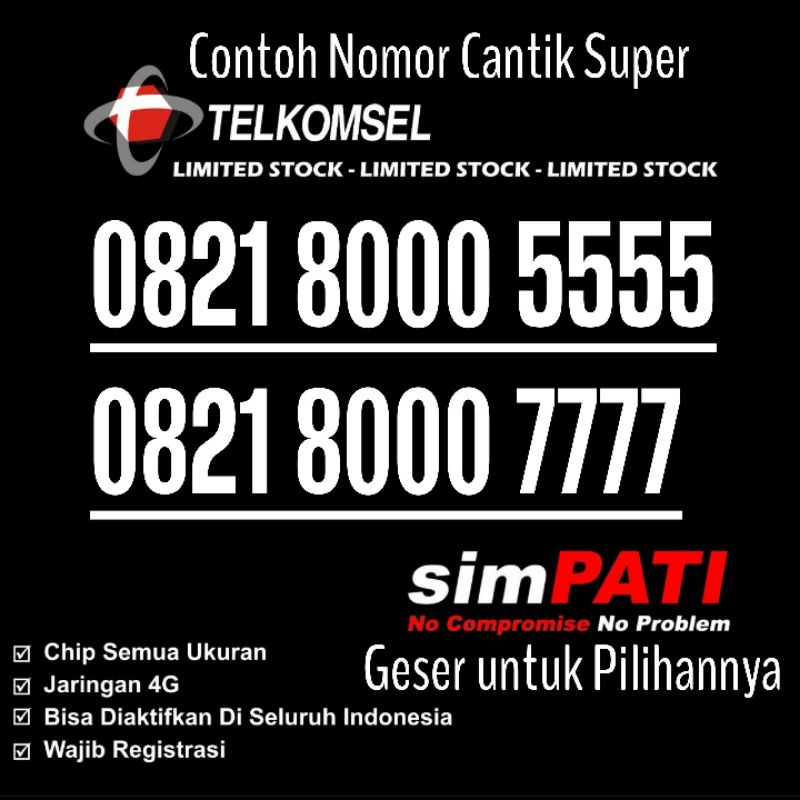 SIMPATI CANTIK HOKI  Kartu Perdana Simpati Nomor Cantik  - Nomor Cantik Simpati Ribuan 0821 8000 777