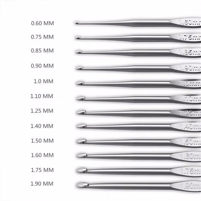 jarum rajut alat rajut hakpen lace mata kecil stainless set 12pc impor