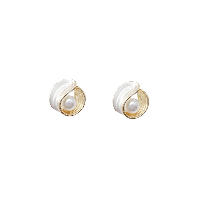 Anting Tusuk Asimetris Model Geometri Dengan Mutiara Gaya Retro Untuk Wanita
