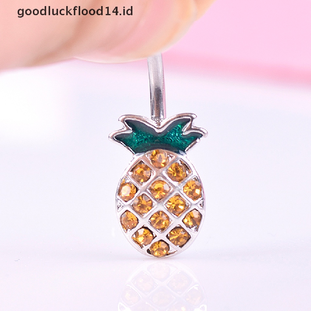 [OOID] Pineapple Steel Navel Rings Crystal Belly Button Ring Bar Body Piercing Jewelry ID