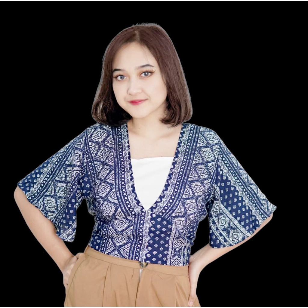 BEFAST - ZFS OOTD Blouse VESTA / PEVITA RAYON DIAMOND CROP BLOUSE / Pakaian Casual Wanita / Atasan Wanita Crop / OOTD Remaja Wanita Kekinian / Blouse Lengan Kupu-Kupu Pendek / Fashion Wanita Modis / Trendy / Keluaran Terbaru / Terlaris / Blouse Polos Crop