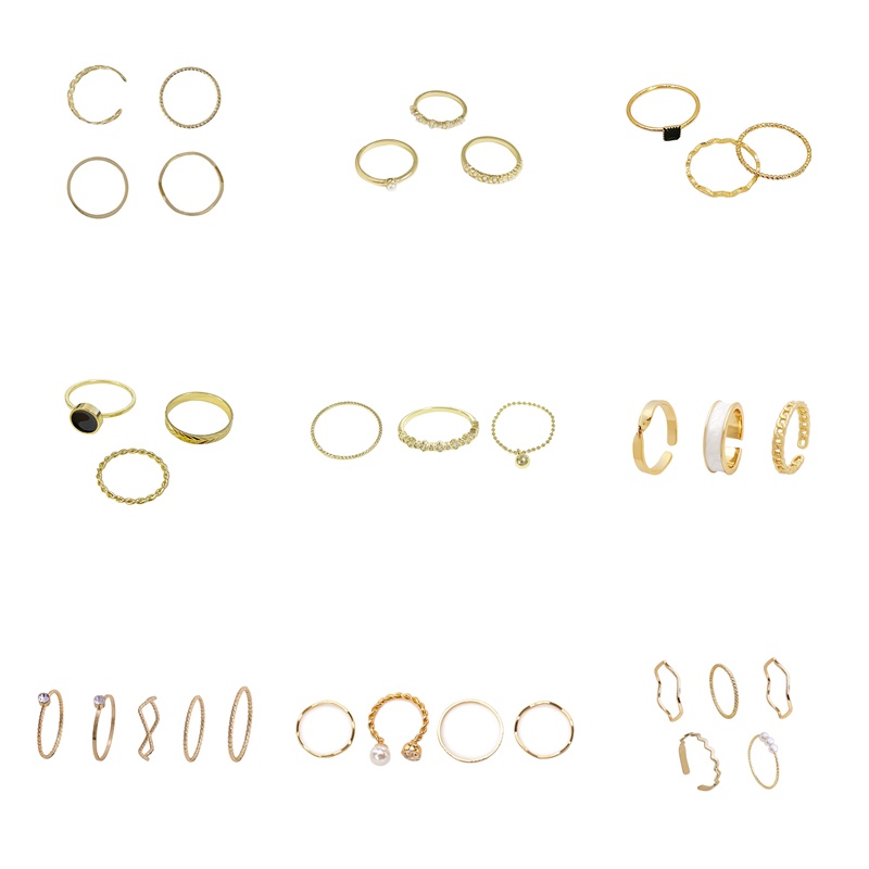 Set Cincin Model Terbuka Desain Geometrik Bahan Logam Gaya Retro Untuk Wanita
