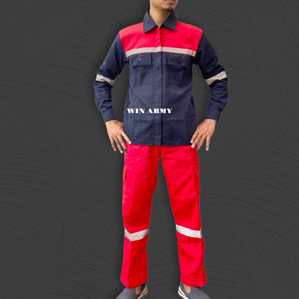 Atasan Safety Kombinasi 2 Warna Kemeja two tone Kemeja dan Celana Safety / Setelan Kemeja panjang kombinasi Baju Safety Lengan Panjang Katelpak Wearpack