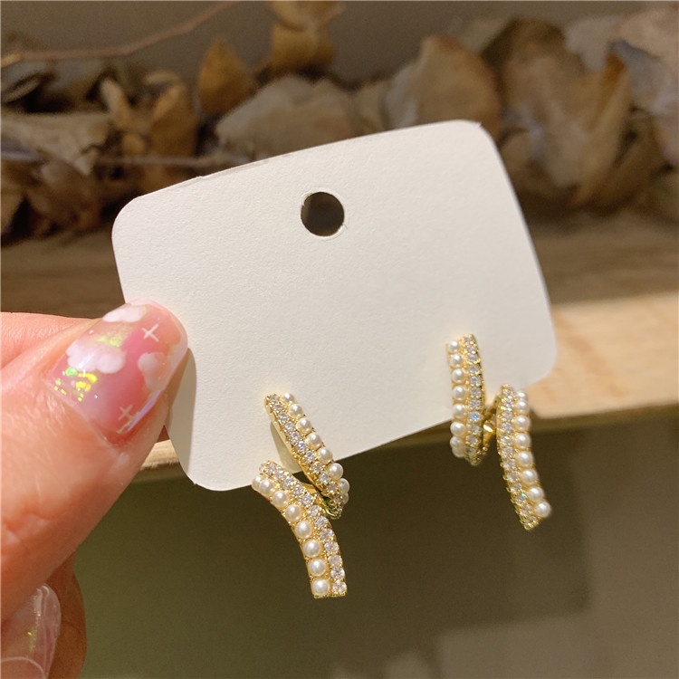 Flash Diamond S Serpentine Pearl Earrings Aksesoris Telinga Korea Wanita