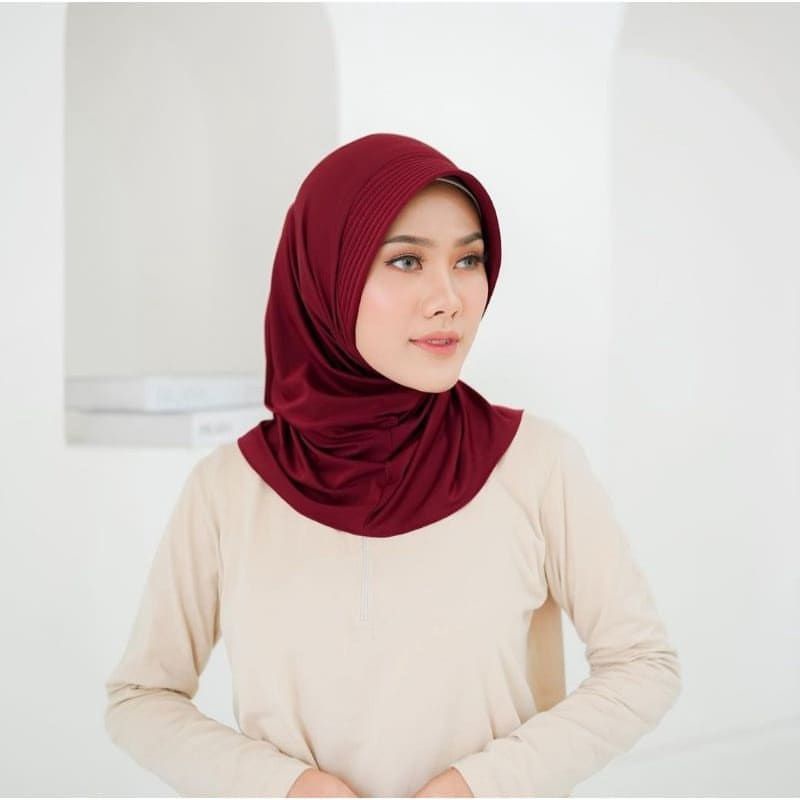 Hijab Instant Bergo Alea Sport Olahraga Pendek Jersey Murah-Maroon