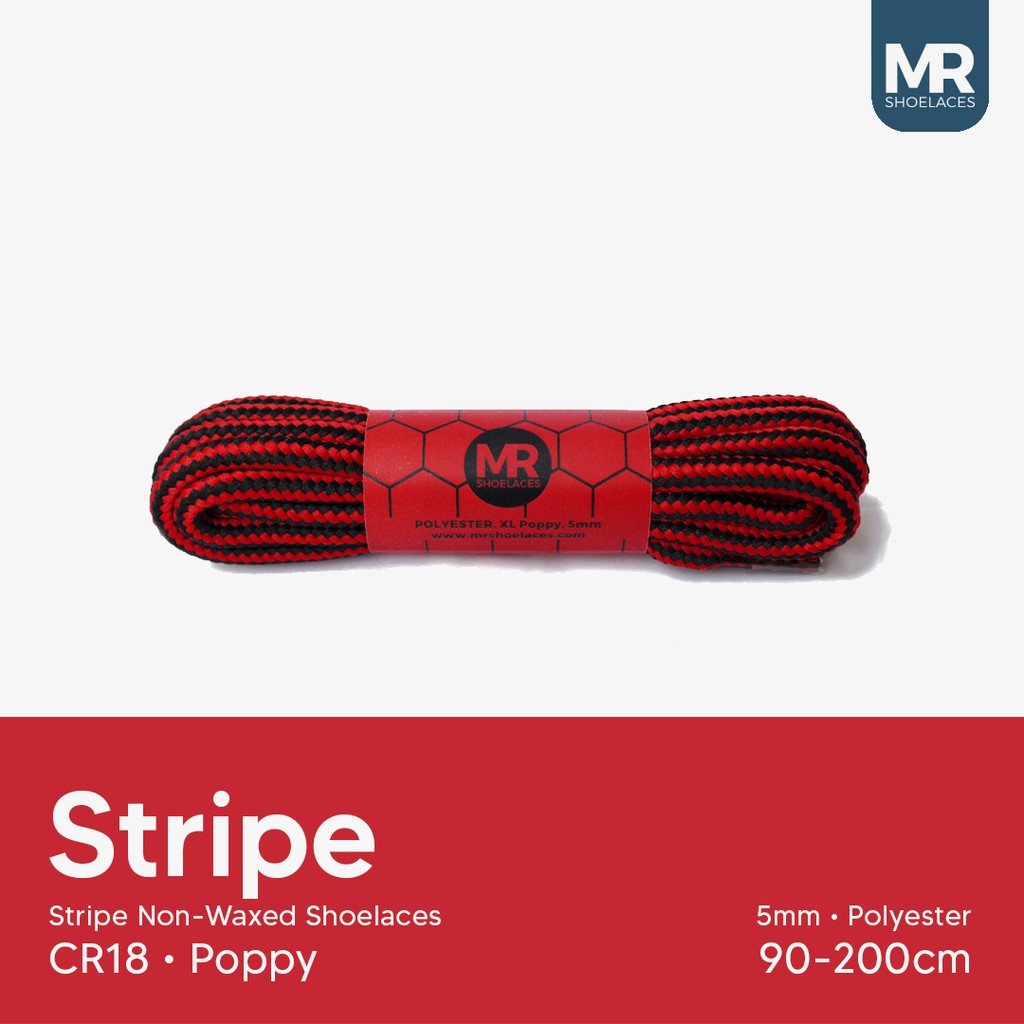 MR Shoelaces CR18 Poppy (Merah Hitam) Tali Sepatu Bulat Corak / Motif 5-6mm 80cm 90cm 100cm 120cm 150cm 200cm - Premium Shoelace