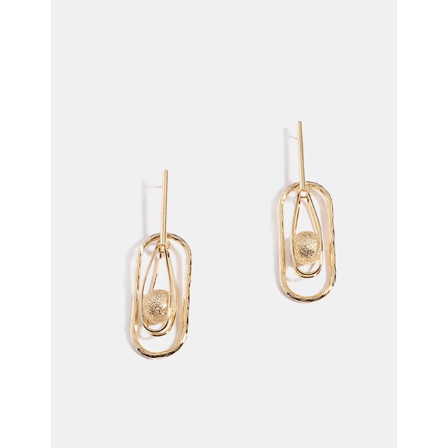LRC Anting Tusuk Fashion Gold Geometric Metal Ball Earrings F78992