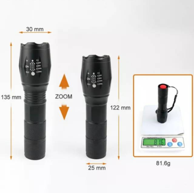 Senter taktikal mini senter jarak jauh senter polisi satpam security senter XML T6 flashlight torch