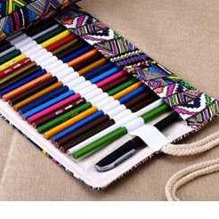 

☂ Bohemian Tas Pensil Gulung Canvas 48 Slot 20 x 56cm - EN-71 ♧