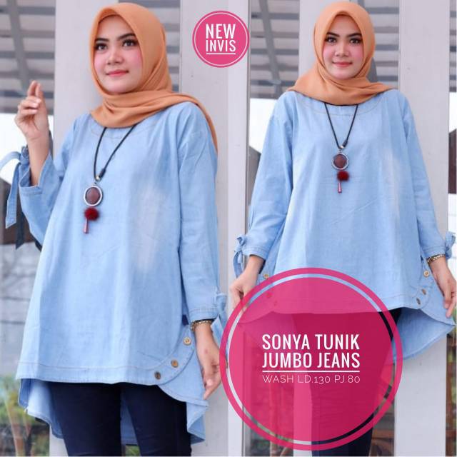 COD TUNIK JEANS Atasan wanita fashion tunik SONYA jumbo jeans atasan jeans wanita