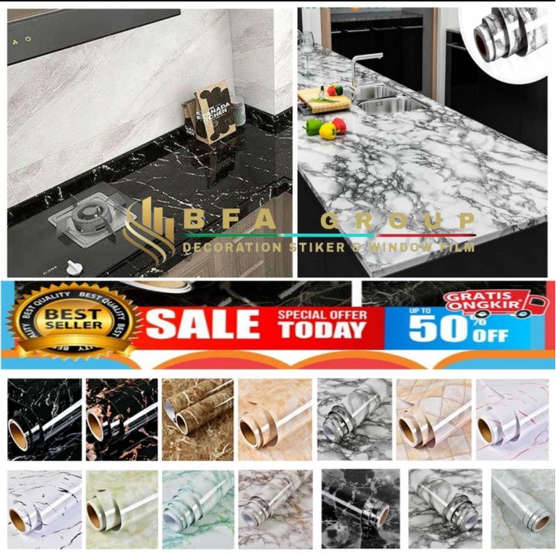 Wallpaper stiker Marmer Premium, stiker walpaper motif marmer anti minyak, stiker dapur