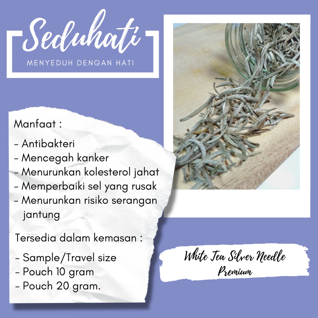 

Seduhati Teh Putih / White Tea Silver Needle – Teh Putih Silver Needle Premium Herbal/ Tea Tube/ Tea Hampers/ Hampers Unik
