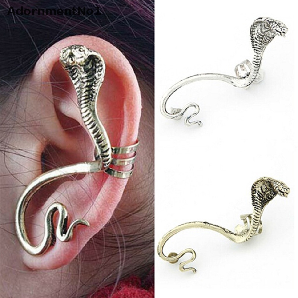 (AdornmentNo1) Anting Klip / Cuff Gaya Gothic Motif Ular Kobra Untuk Perhiasan Pria / Wanita / Unisex