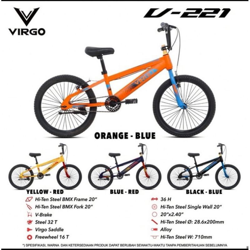 SEPEDA ANAK BMX 20 INCH BAN JUMBO REM V BREAK VIRGO V-221 BAN JUMBO 2.4 V 221 V221 BY PACIFIC ANAK U