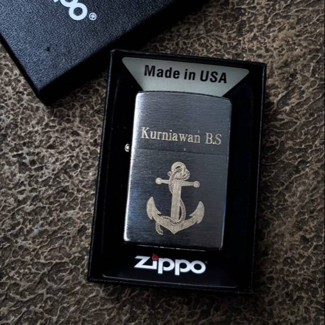Korek zippo custom ukir jangkar chrome grafir printed bisa pakai gambar sendiri logo dan nama