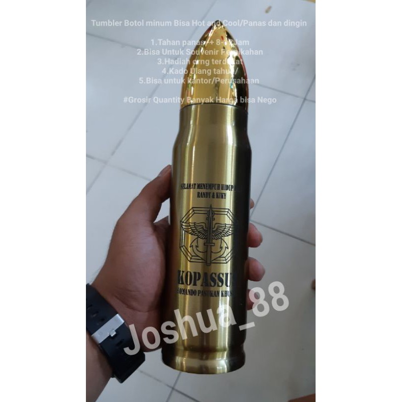 Botol Termos Tumbler Custom Model Peluru Ukir Logo Kopassus Bisa Ukir Nama Sendiri