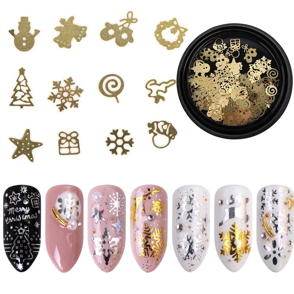 Chooky Stiker Kuku Motif Snowflake / Lonceng / Rusa Natal Bahan Metal Untuk Nail Art / Manicure