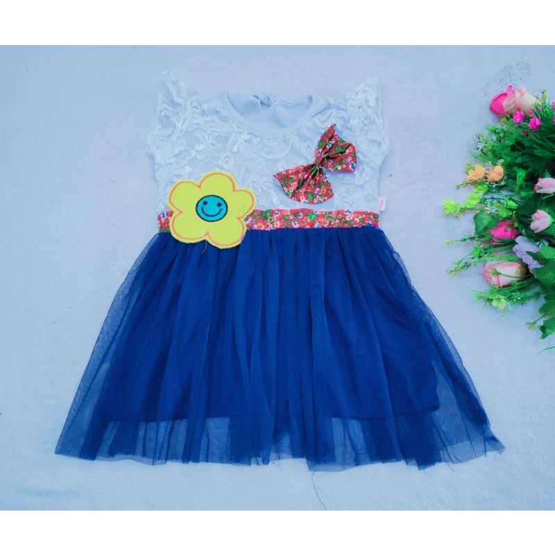 Dress anak 1 2 Tahun tutu tile  perempuan bunga matahari smile pita tutu murah pesta unyu brokat anak (Dress Sunflowers)