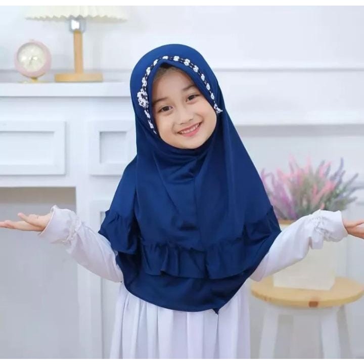 Jilbab Anak Perempuan Instan Lucu BELVA TK BUNGA REMPEL Allsize 3-6 Tahun