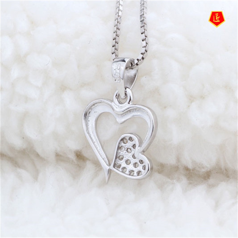 [Ready Stock]Fashion Heart-Shaped 925 Silver Diamond-Studded Necklace Simple Fashion