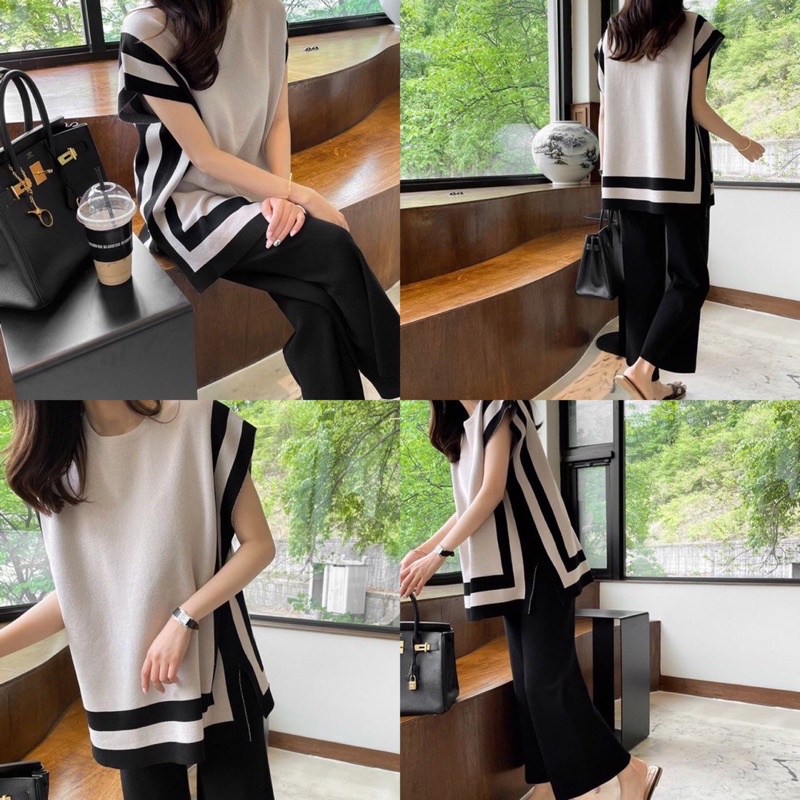 SALE Set Kinan Knit Blouse + Pants SET RAJUT PREMIUM Set Knit Jumbo Setelan Rajut Kinan Layangan Put