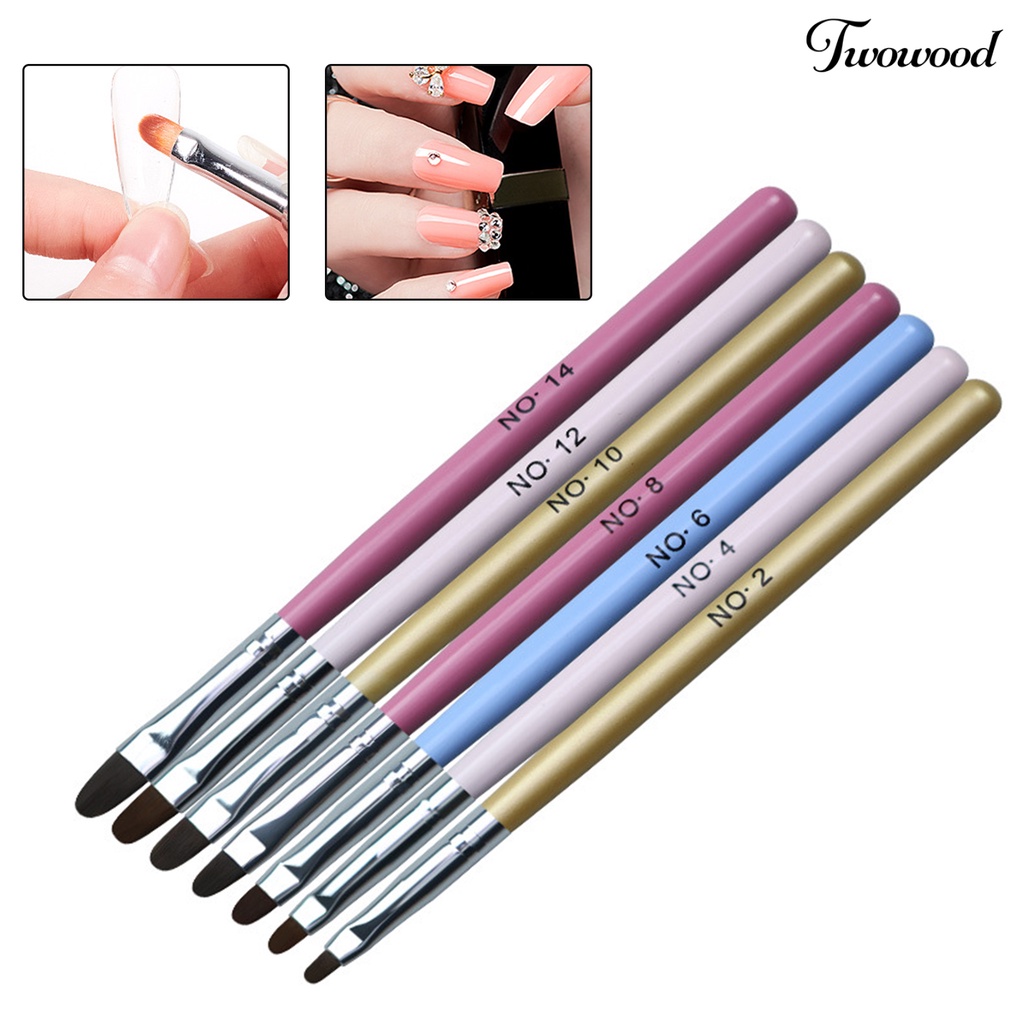 7 Pcs Brush Nail Art Kepala Bulat Warna Pelangi Untuk Wanita