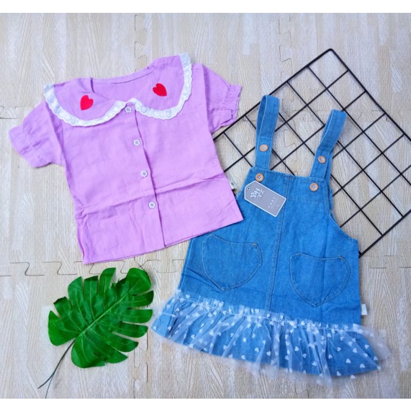 SETELAN DRESS OVERALL JEANS TUTU ANAK IMPORT 1-5 TAHUN / SETELAN BLOUSE OVERALL JEANS ANAK CEWEK IMPORT 1-5 TAHUN