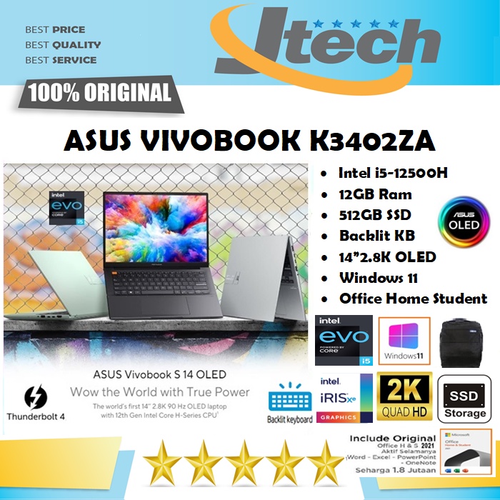 ASUS VIVOBOOK S14 OLED K3402ZA - i5-12500H - 12GB - 512GB SSD - IRIS XE - 14&quot;2.8K OLED - W11 - OFFICE HOME STUDENT