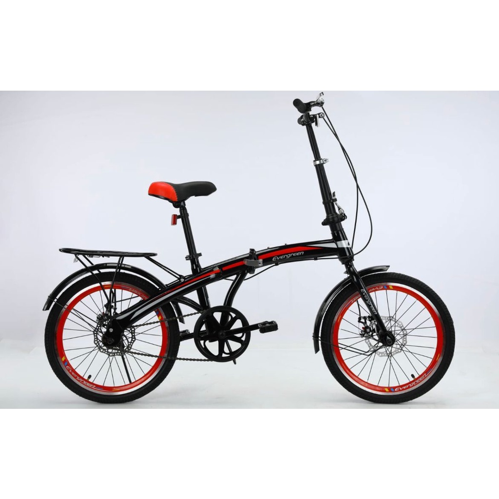 Khusus Gojek/Grab Instant Sepeda Lipat Evergreen 20 Double Discbrake Cakram Import Taiwan bisa COD gudang foldingbike-Hitam