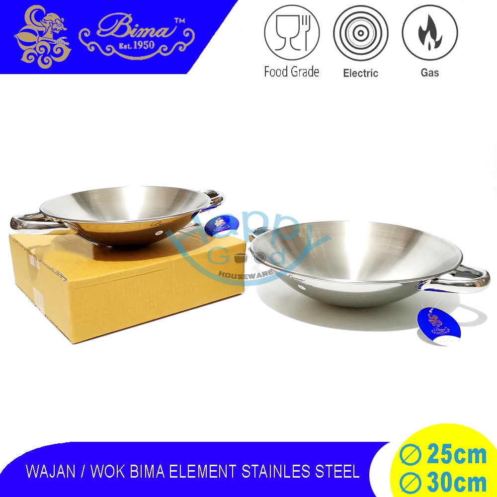 BIMA ELEMENT 25-30CM WAJAN | WOK PENGGORENGAN STAINLESS STEEL SUS304