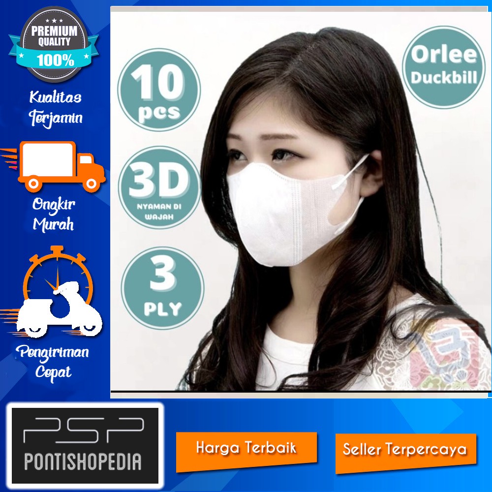 Masker Duckbill 3ply Orlee Earloop dan Hijab 10 pcs kemasan pabrik Indonesia not kf94 kn95