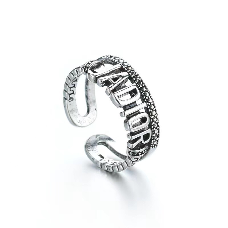 Cincin Model Terbuka Motif Tulisan Gaya retro Eropa Amerika Untuk Pria Dan Wanita