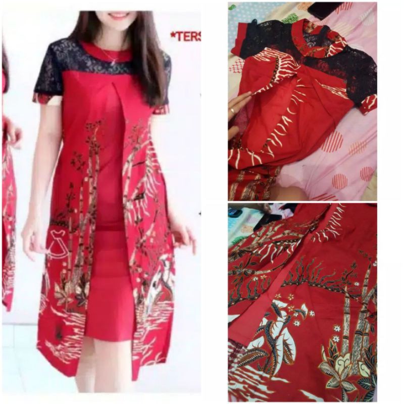 dress batik wanita merah cabe