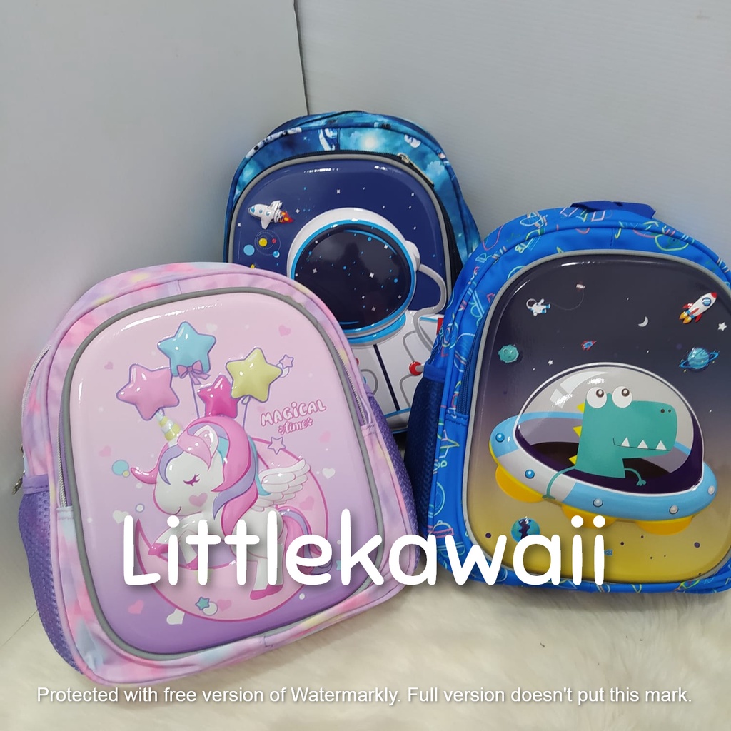 LK/Tas Ransel Sekolah Anak Emboss Hardcase Dinosaurus Unicorn Astronot Nasa M PAUD TK SD Import