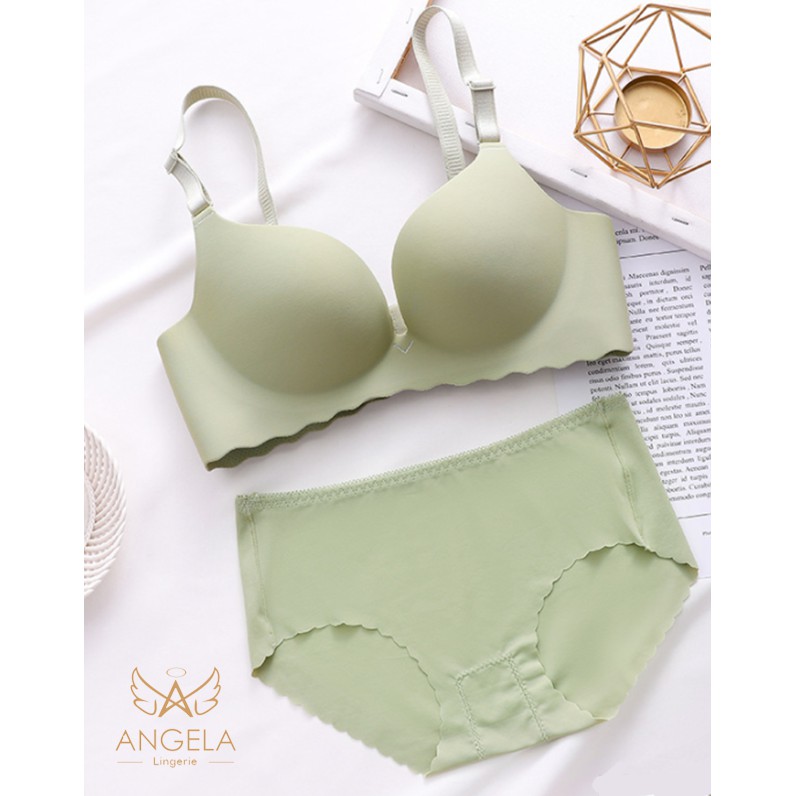 [ COD ] ANGELA Premium JAPAN Quality Seamless Sport Push Up Bra Set Celana Dalam Wanita Tanpa Kawat-Green