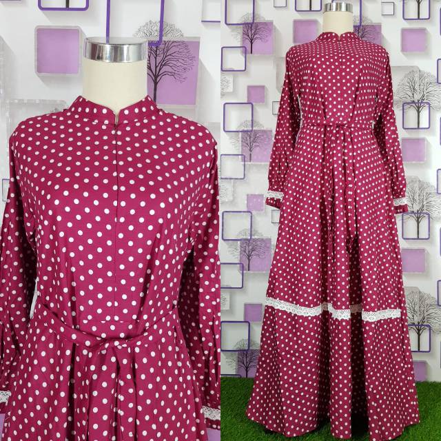 Gamis katun jepang / gamis kajep polka/ gamis polkadot