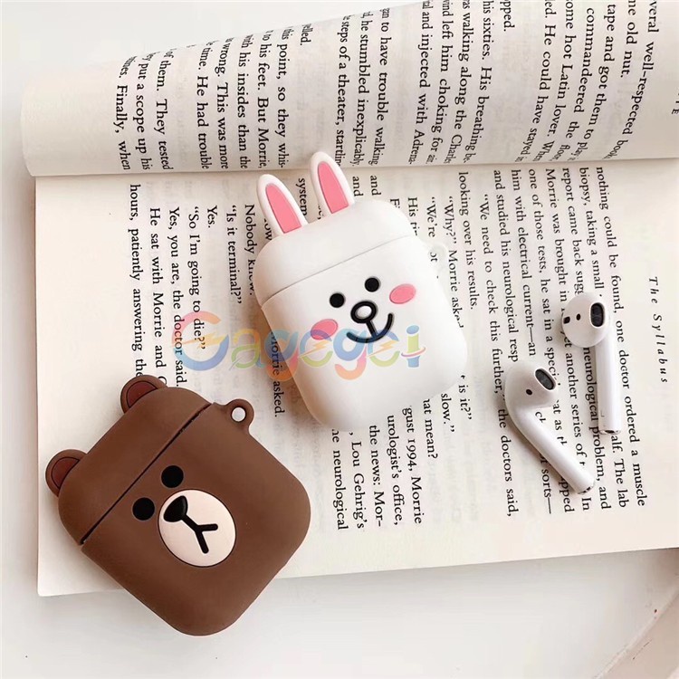 Case Pelindung Bahan Silikon Motif Kartun Dengan Pengait Untuk Airpods 1 / 2 i12