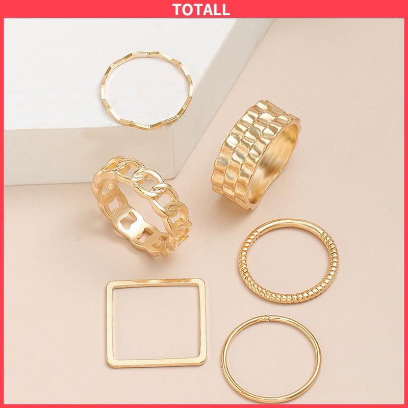 COD 4pcs / Set Cincin Jari Telunjuk Bentuk Geometris Gaya Retro Untuk Wanita-Totall