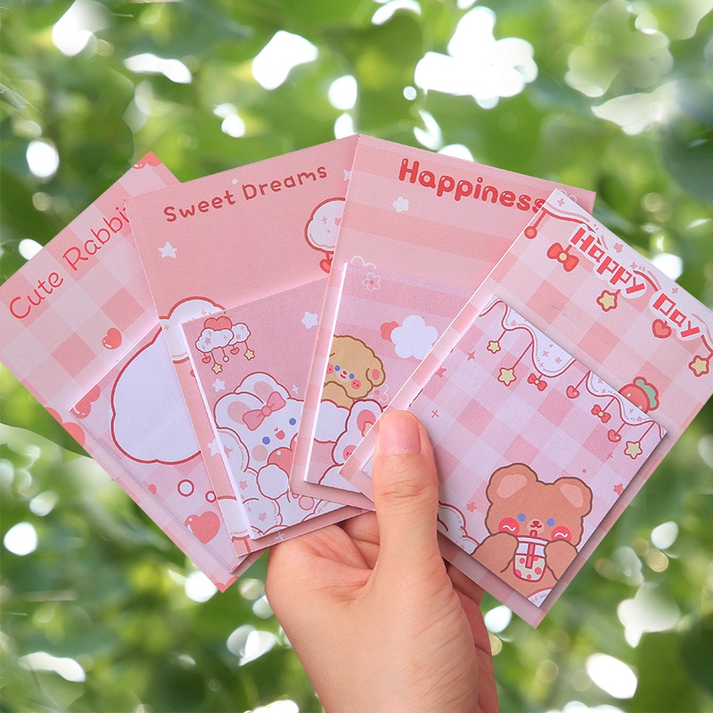 30 Lembar Kertas Memo Sticky Notes Motif Kartun Beruang / Kelinci Lucu