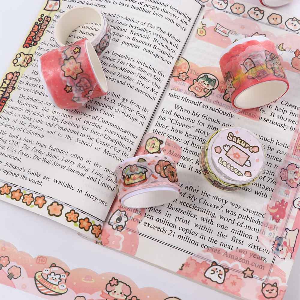 Lanfy Bahan Tape Office Supply Kawaii Handbook Hias Bunga Sakura Pink Seri Hand Rekening Tape Stiker Masking Tape