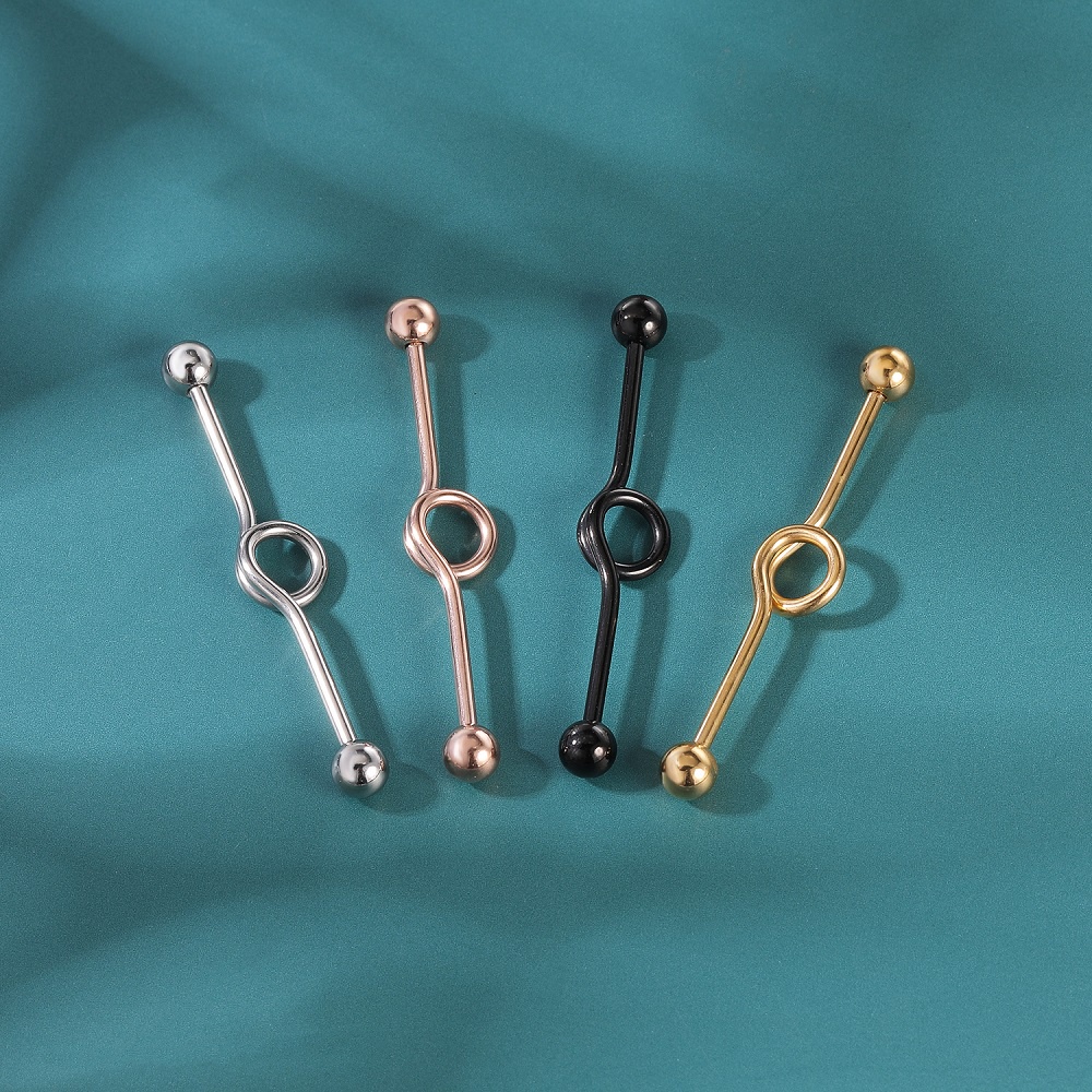 1pc Anting Stud Bentuk Hati Barbel Panjang Lurus Bahan Stainless Steel 4 Warna 14g Untuk Tindik Telinga