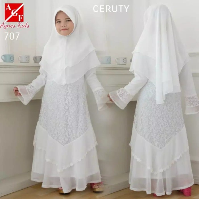 Gamis Putih Anak Model Gamis Brokat Anak Perempuan Terbaru 707 - Broken White, 4 Tahun