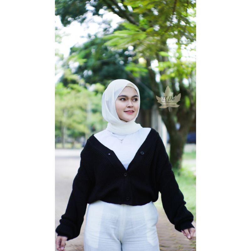 ELLENA BASIC OUTWEAR (7 GET) / MIDI KARDIGAN /RAJUT PREMIUM / BASIC outer-Hitam