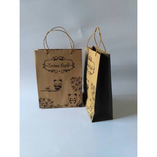 Paper bag kraft motif  Batik Panda ukuran 17x7x22 tali  Rami 