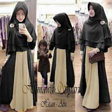 gamis himawari spandex korea syari kerudung plus maxy all size fit L BUSUI warna hitam moca sale
