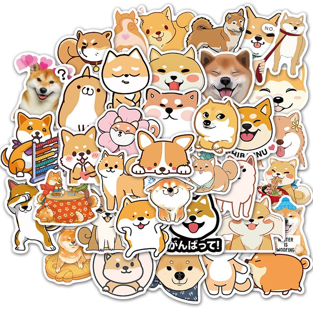 ELEGANT Lovely Japanese Shiba Inu Dog Sticker 50pcs/pack Animal Stickers Puppy Sticker DIY Scrapbook Cute Helmet Guitar Sticker Mobile Phone Decor Skateboard Graffiti Sticker