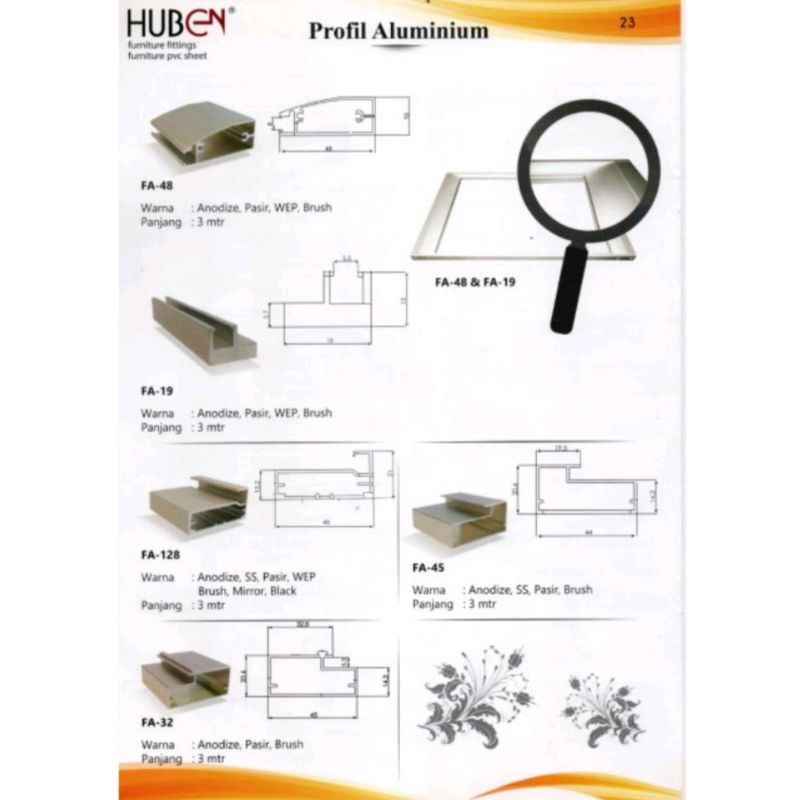 Frame Edging Aluminium Handle Lemari Sliding Panjang 3M FHD 128 FHD 130 Bukan Twin Faco